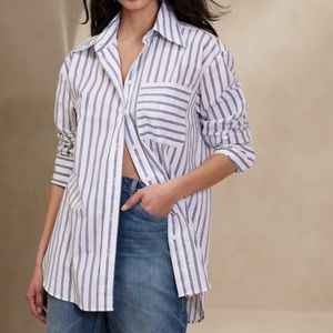 Banana Republic The Oversized Shirt White & Blue Striped, Women’s Size Large
